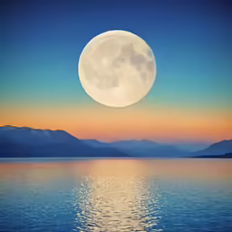 a full moon over the lake at night