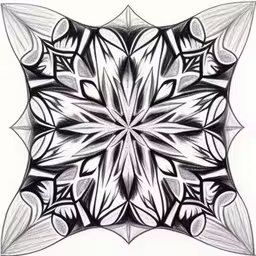 an abstract black and white drawing of leaves and petals,a white flower with a black and white background