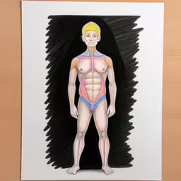 a picture of a person with muscles in the middle,a drawing of a man with the muscles visible