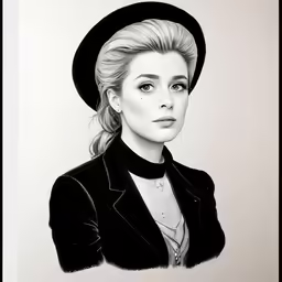 a drawing of a woman wearing a hat
