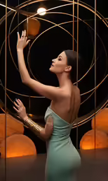 a woman posing for a picture inside of a circular ring