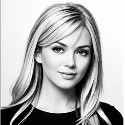 a black and white photo of a beautiful blond lady