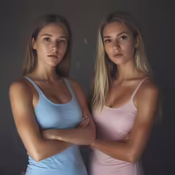two beautiful women standing next to each other