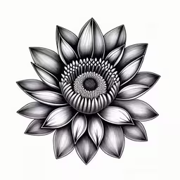 a flower that has a large, open center on the front,a drawing of a flower in a pencil stroke style