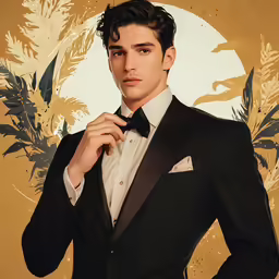 a young man in a tuxedo and shirt with a bow tie