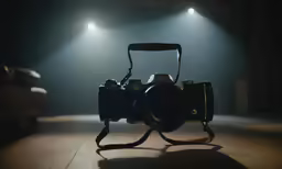 an old camera is displayed with the light coming in