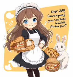 a drawing of a woman with buns in front of her