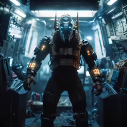 an action man in a futuristic spaceship environment