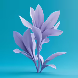 a purple plant is in a blue vase