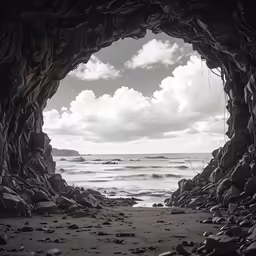 a rocky beach with ocean water near rocks