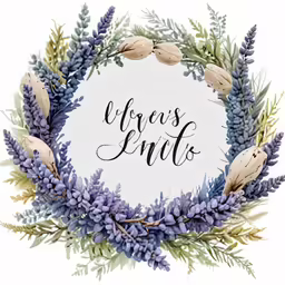a wreath that has purple and lavender flowers in it