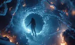 a person in an underwater cave is shown