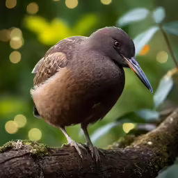 a brown bird with white patches on its head standing on a branch