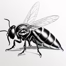 black and white image of bee with no background