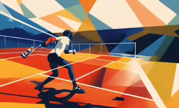 the tennis player is strikingly stylized and in a modern style