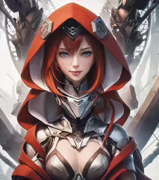 a cartoon girl wearing a hood with two swords