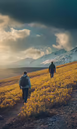 people trekking in a field during the day