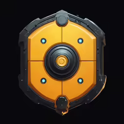 a futuristic yellow object with glowing eyes and black background