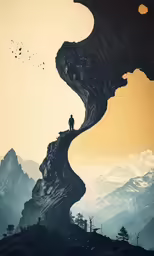 a man looking out over a mountain at the sky