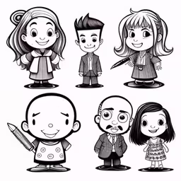 the characters are drawn and designed in line,cartoon character heads drawn in a different way