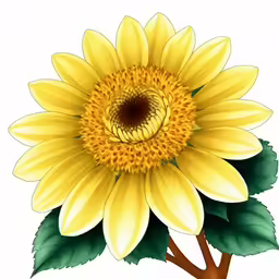 a sunflower on a branch with leaves