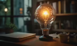 a table with a light bulb on it