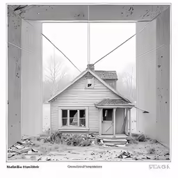 an abandoned house is shown in black and white