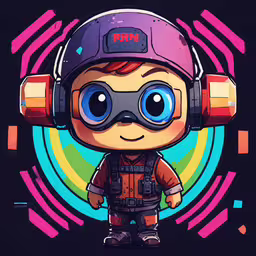 an animated character wearing headphones and a baseball cap,a cartoon character wearing headphones and a purple hat
