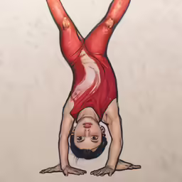 a woman is in the air with her hands on her head