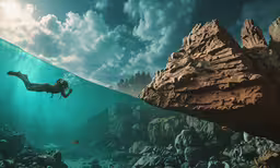 a man dives under the water in a large body of water