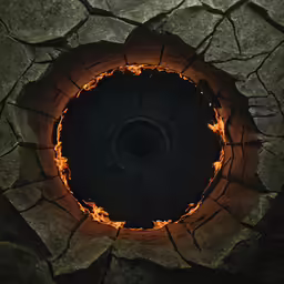a large hole that looks like fire with flames coming out