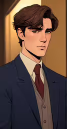 a guy in suit and tie looking back at the camera,a picture of a man with long hair and suit jacket