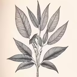 the stem of a tree with two leaves on it