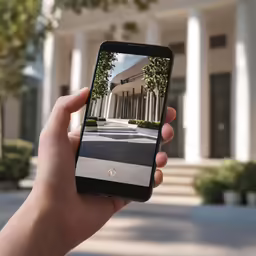 someone is taking a picture of a building with their cell phone