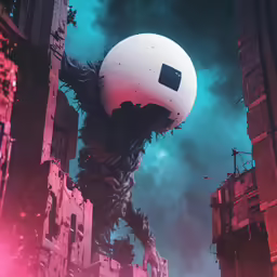 a creature with a huge, balloon in its mouth
