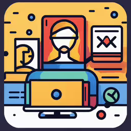 a person working on their laptop in front of a screen,an illustration of a man working on a computer