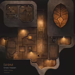 an aerial shot of a hotel room with a circular window and several rooms