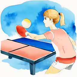 a drawing of a girl is playing ping - pong