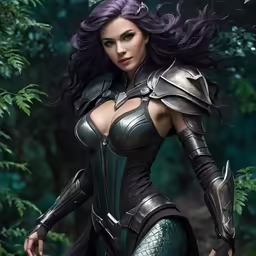 a lady with a sword in the woods