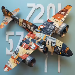 a model airplane is displayed on a wall