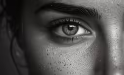 a womans face with blue eyes and freckled hair