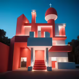 the church features an unusual red and white scheme
