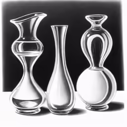 four different clear vases in front of a black backdrop