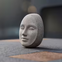 a stone statue with a face has a dark background
