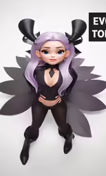 a black and purple doll sitting on top of a table