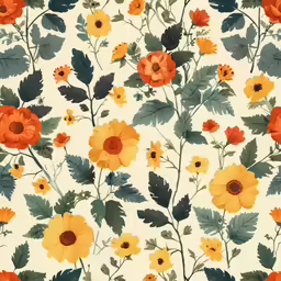a pattern of orange and yellow flowers on white