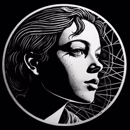 the head of a woman with dark hair and eyes