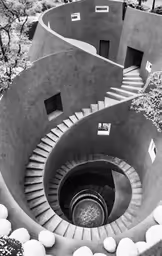 a large stairwell that has stones around it