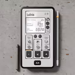 electronic device sitting on concrete next to a pen
