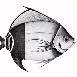 a drawing of a black and white fish with stripes